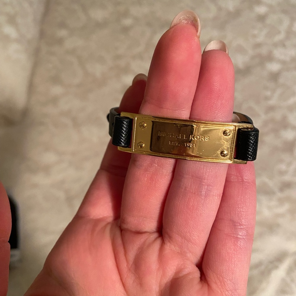 Michael Kors Black Leather and Gold Bracelet